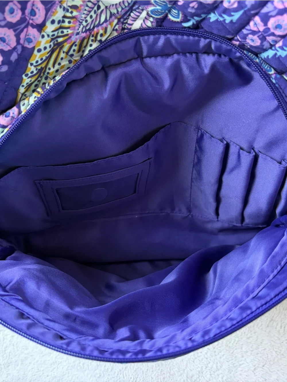 Vera Bradley Quilted Purple Backpack Retired Batik Leaves Pattern